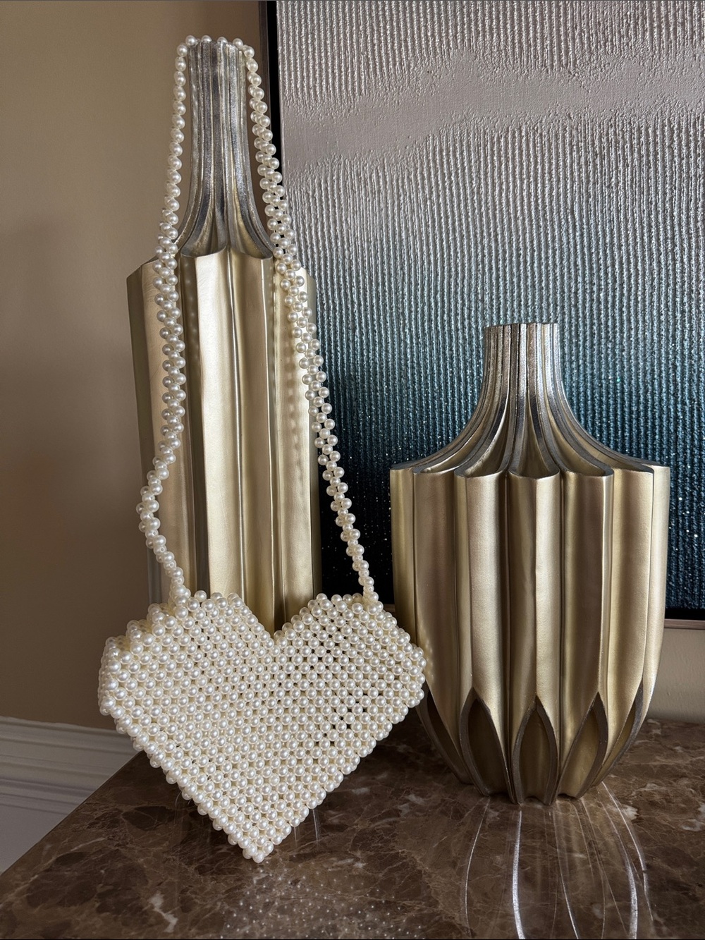 Pearl Heart Beaded Shoulder Bag - White